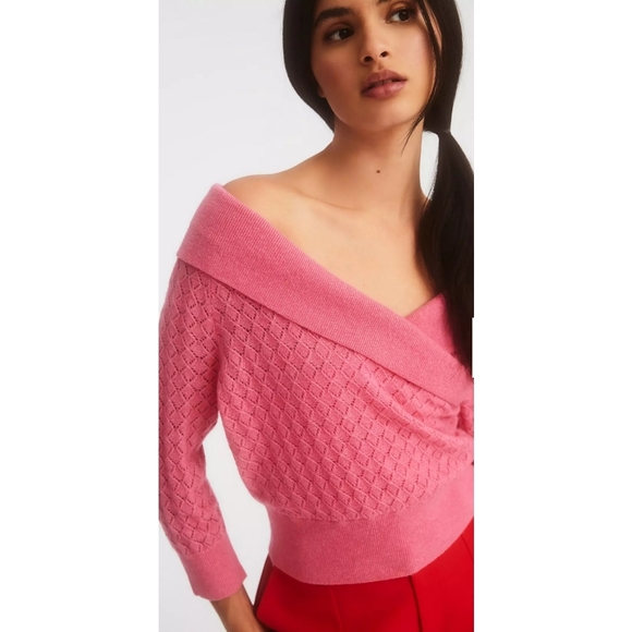 41. Anthropologie Maeve Cropped Off-The-Shoulder Cashmere Sweater - Picture 1 of 8